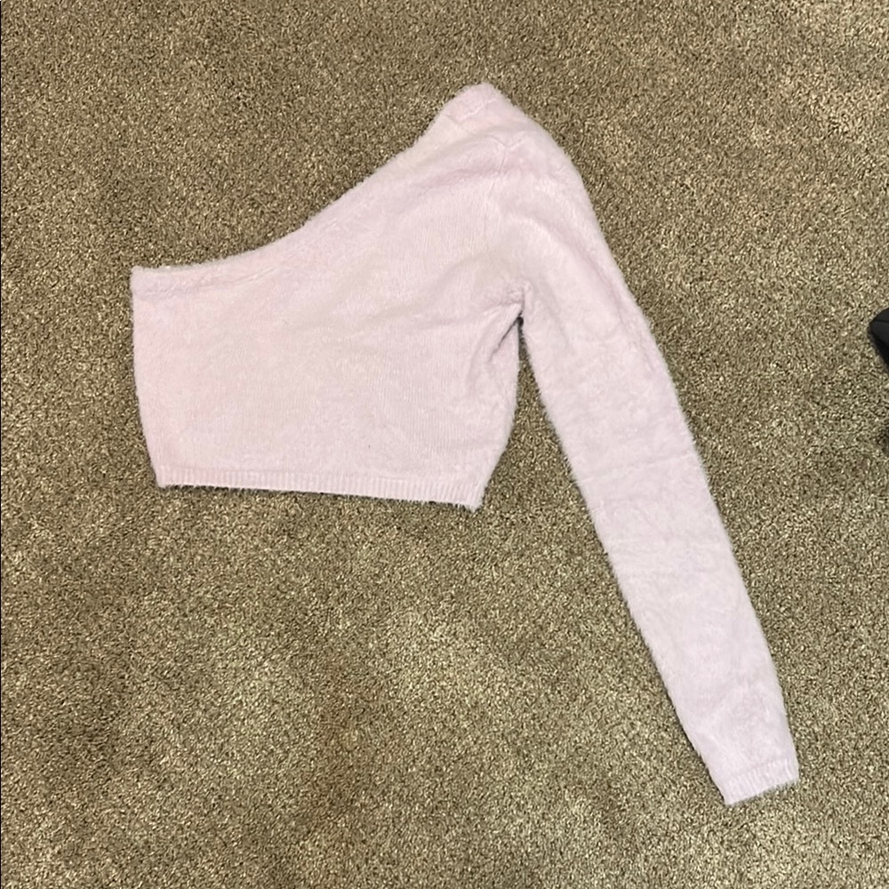 One-Shoulder Light Purple Fuzzy Crop Top